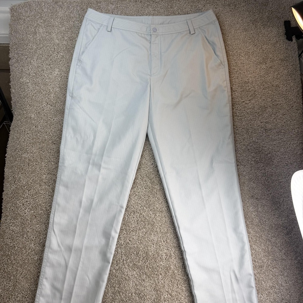 PUMA Golf Pants Mens 38x34 Gray Herringbone Polyester Twill Pockets Straight Leg